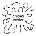 Vector set of doodle arrows on white background. Handmade by brush and pencil. Grunge design elements. Royalty Free Stock Photo